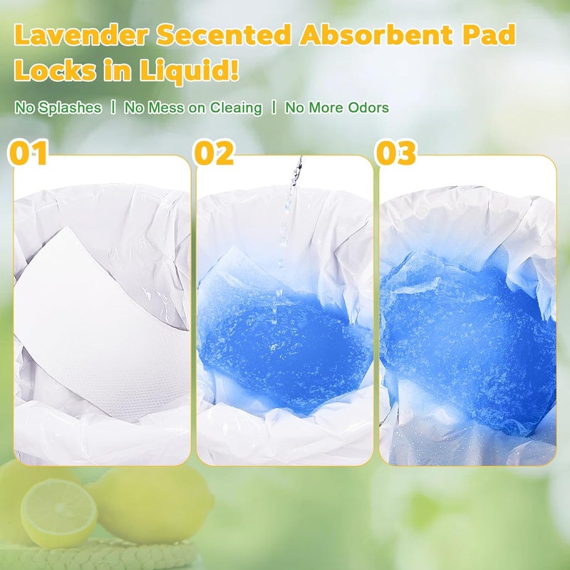 OUMEE 100 PCS Lemon Scented Absorbent Commode Pads for Bedside Commode Bucket, Commode Liner Pads with Absorbent Gel, Potty Liner Pads for Adults Seniors Portable Toilet Pad Bedpans - Image 5